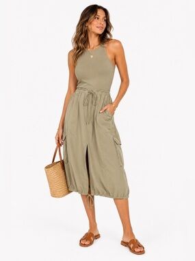 Daily Practice Anthropologie Moss Green Utility Midi Dress Size M